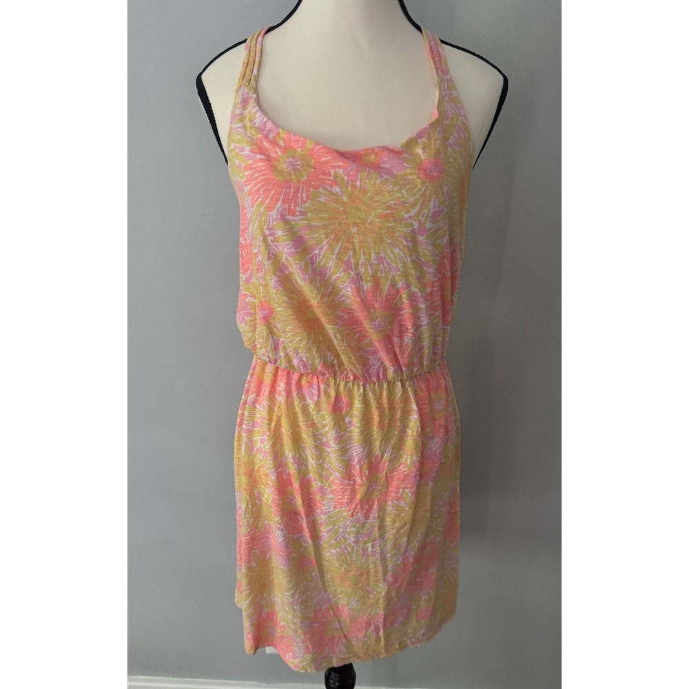 Lilly Pulitzer Floral Racerback Dress Womens S Pink Yellow Sundress